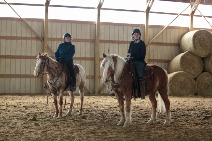 a group of people riding on the back of a horse