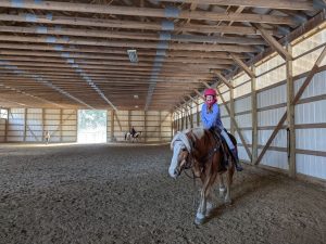 Riding a horse in the arena